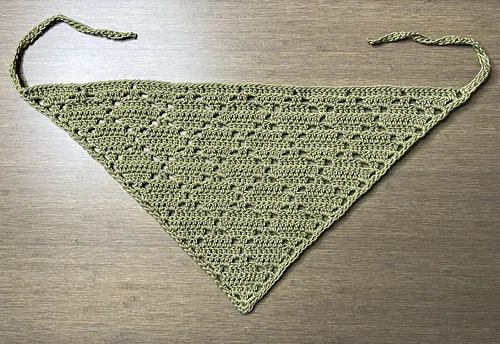 Olive green diamond lace crochet bandana laid flat