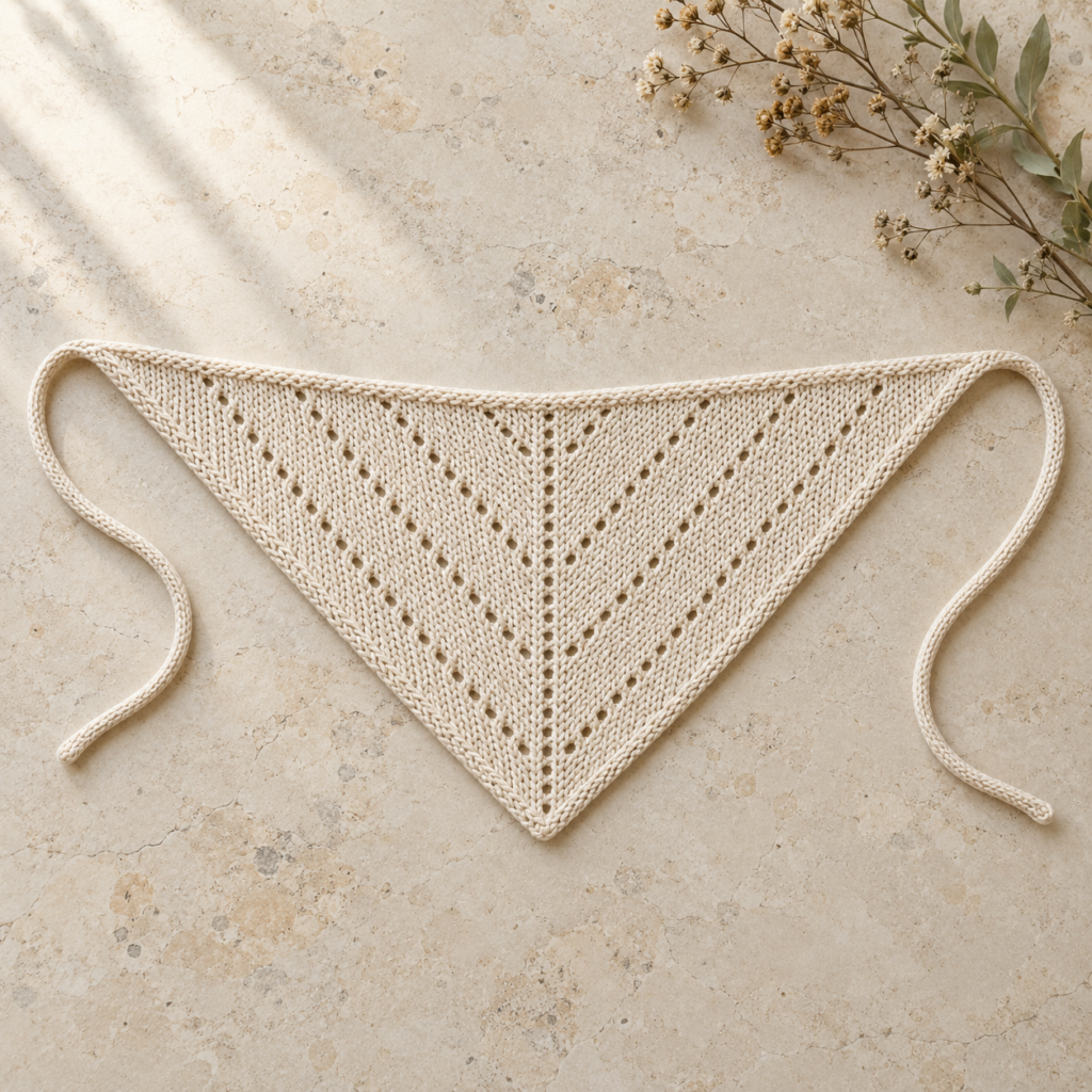 Cream knitted eyelet bandana with full triangle and ties