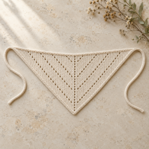 Cream knitted eyelet bandana with full triangle and ties