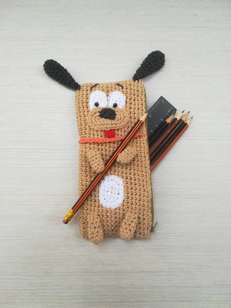 Puppy Crochet Pencil Case crochet pattern listing photo by NustyUA