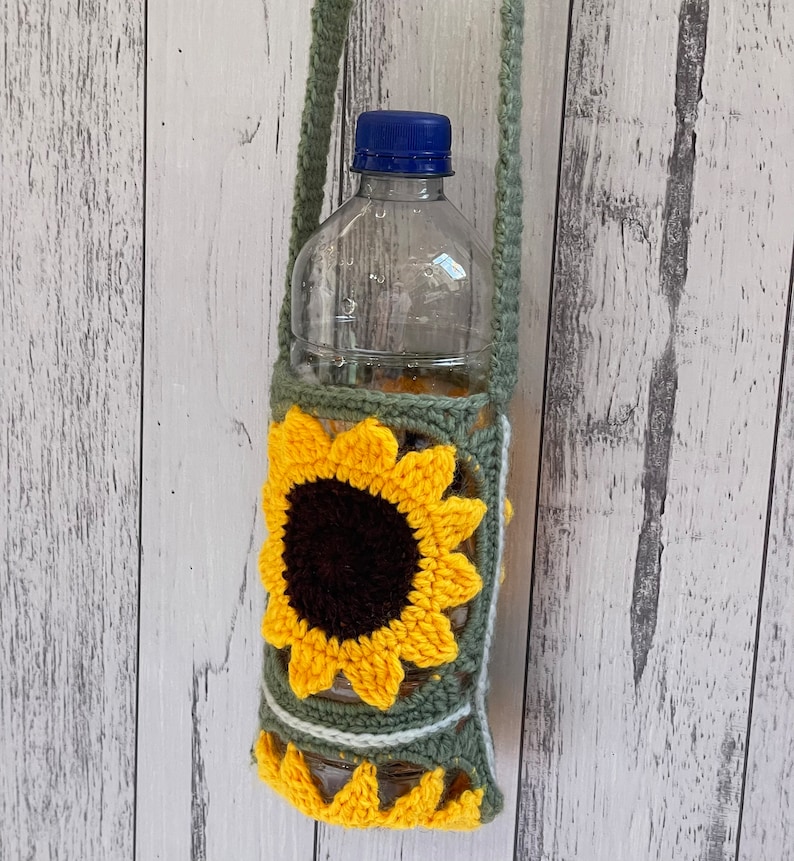 Sunflower Square Phone and Bottle Holder crochet pattern listing photo by HappyBlueJayCrochet