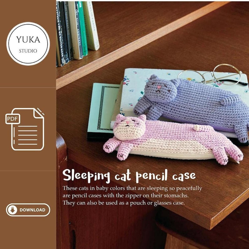 Animal crochet pencil case pattern listing photo by YukaaStudio