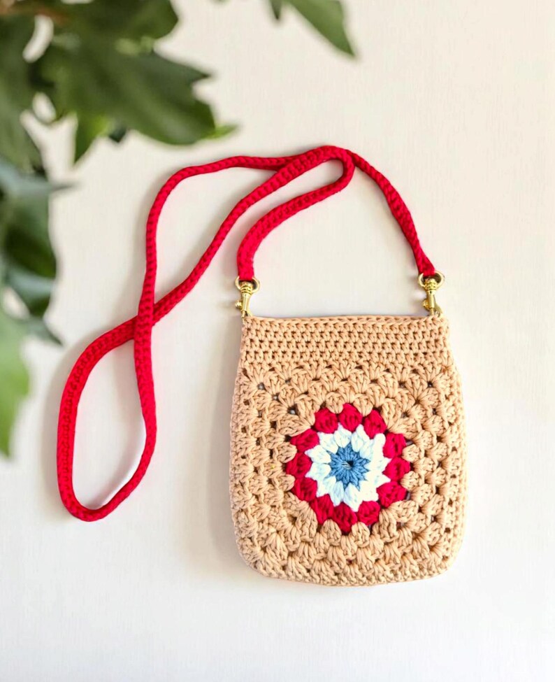 Granny Square Crossbody Case crochet pattern listing photo by CutecrochetByKaraca