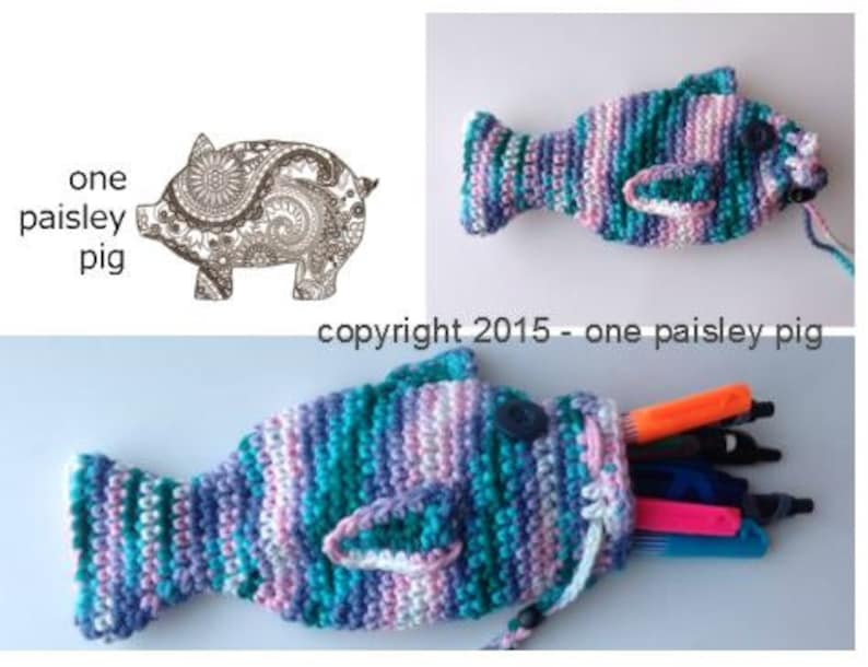 Striped Fish Pencil Pouch crochet pattern listing photo by OnePaisleyPig