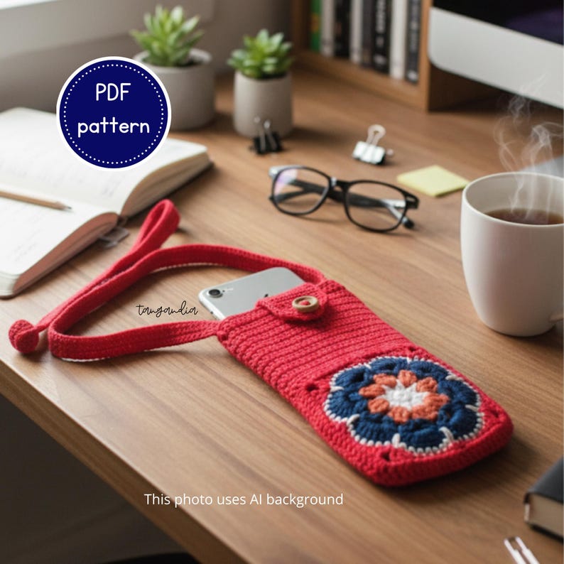 African flower granny square crochet phone bag by tanganDia