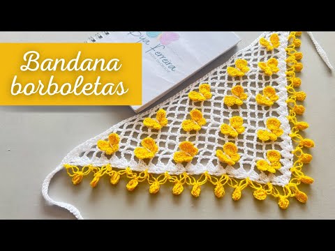 Butterfly crochet bandana tutorial by Bya Ferreira