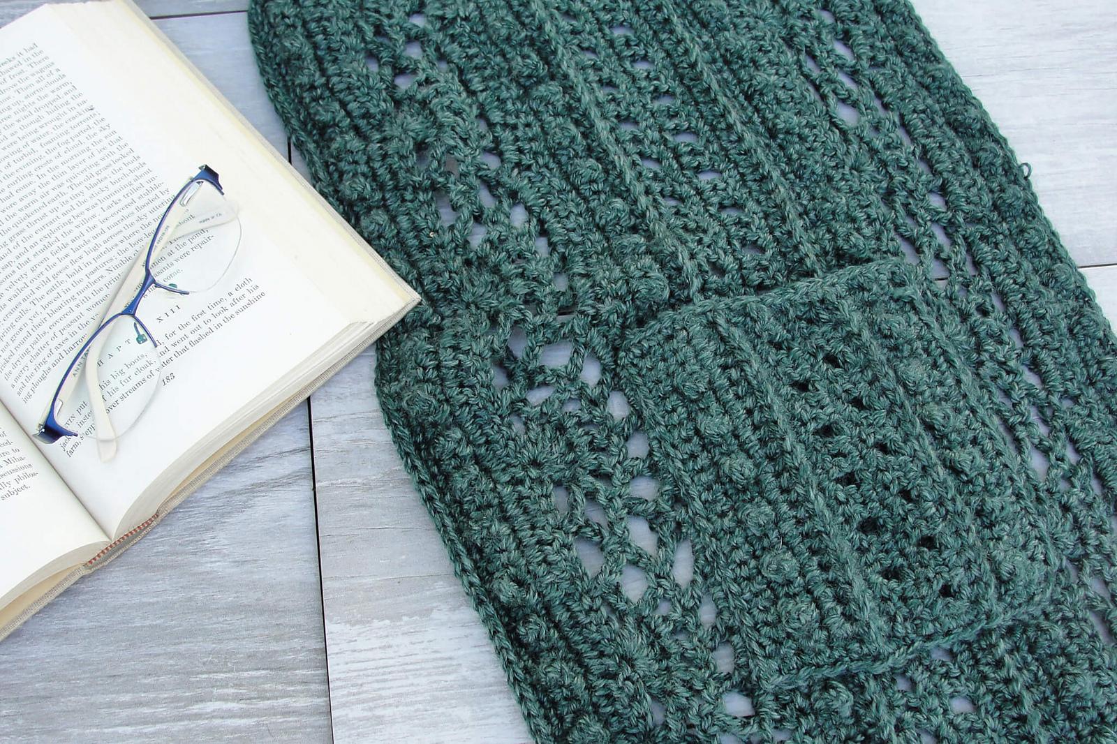 Deep green textured Josephine Pocket Scarf with fringe by Kimberly Spewak