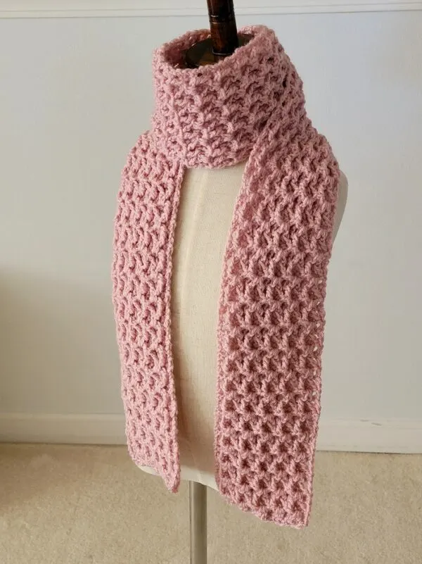 Pink textured Kelsey crochet scarf for kids by Crochet Dreamz