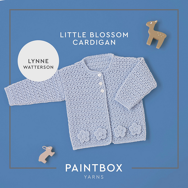Light blue Little Blossom crochet baby cardigan with decorative flowers