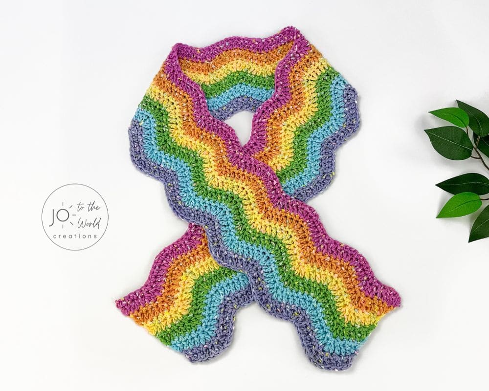 Colorful ripple crochet scarf for kids by Jo to the World Creations