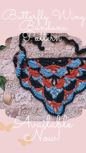 Colorful butterfly wing lace crochet bandana by Jelly Donut Knits