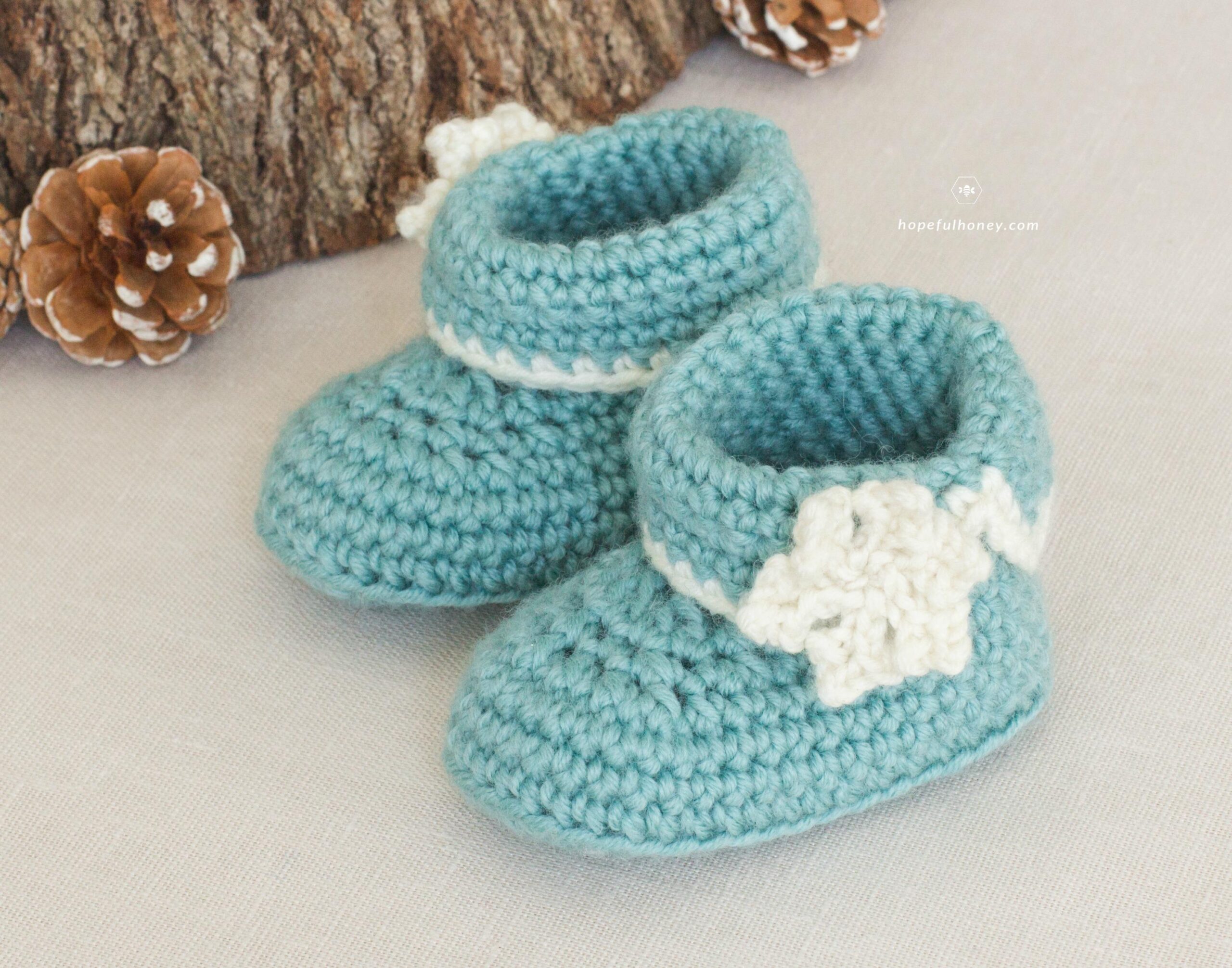 Winter Wonderland Baby Booties crochet design by Olivia Kent