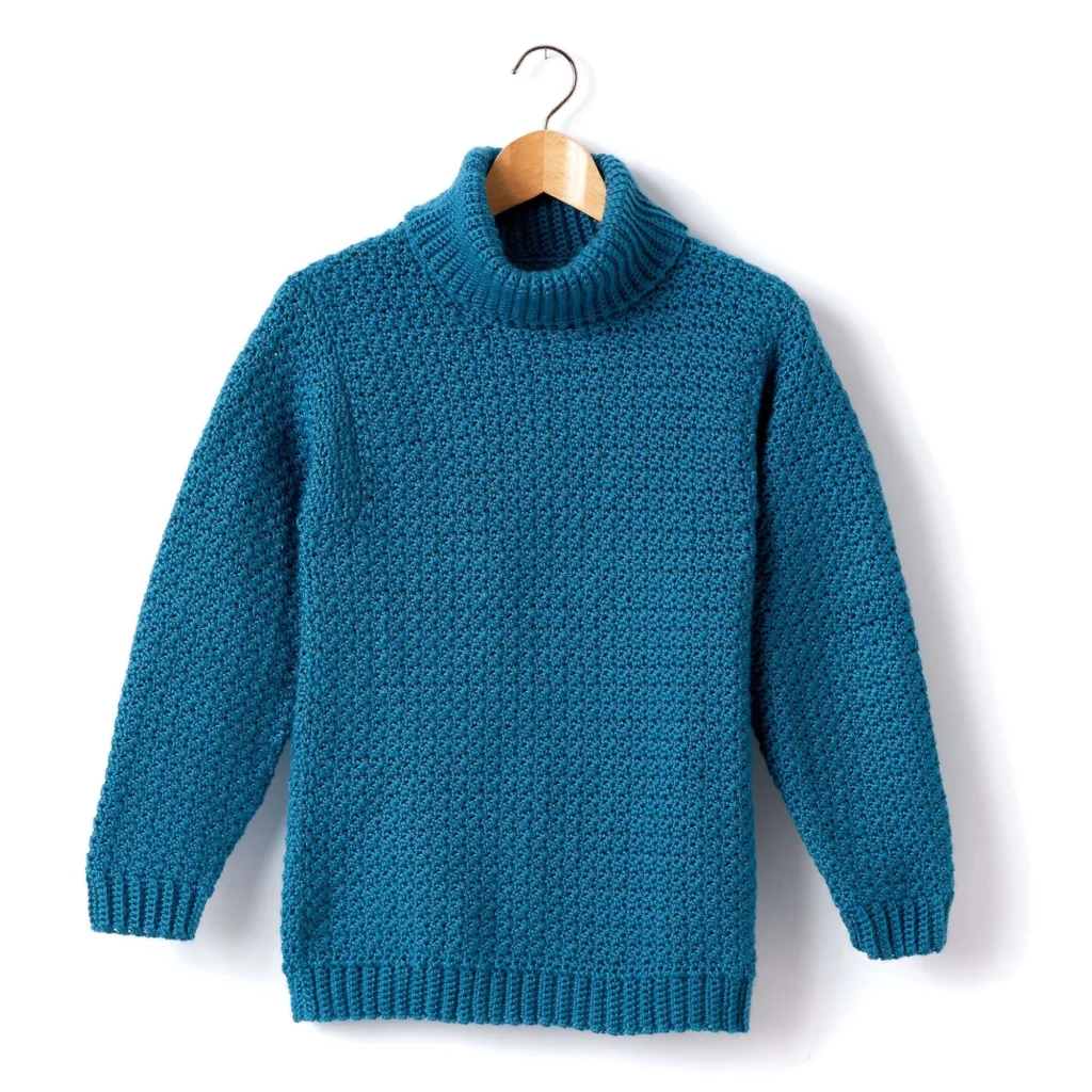 Adult crochet turtleneck sweater pattern for stylish winter wear