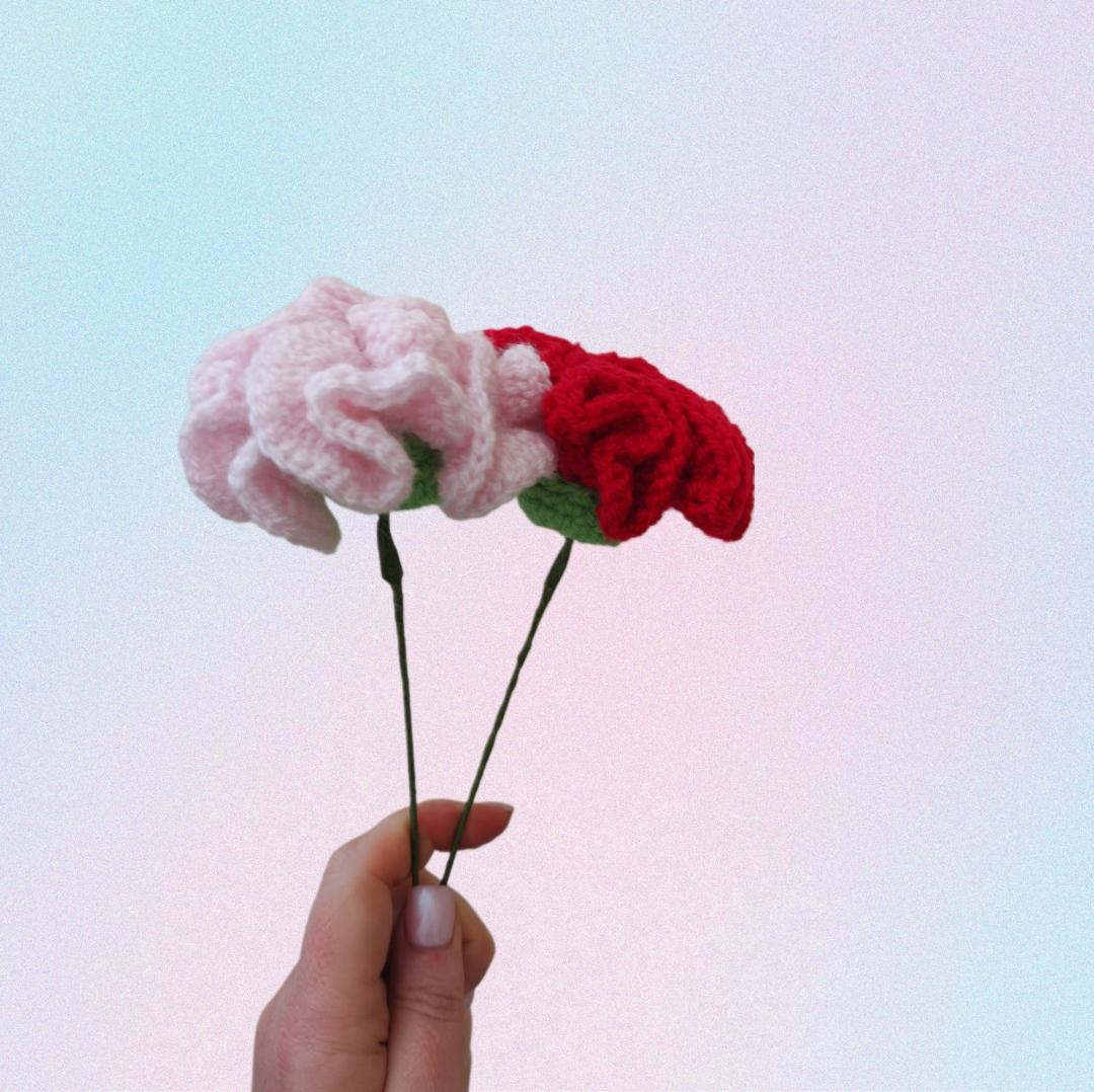 Pink and red blooms made with the crochet carnation flower pattern