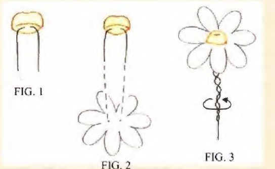Source drawings for placing the yellow center and twisting the wire behind chamomile