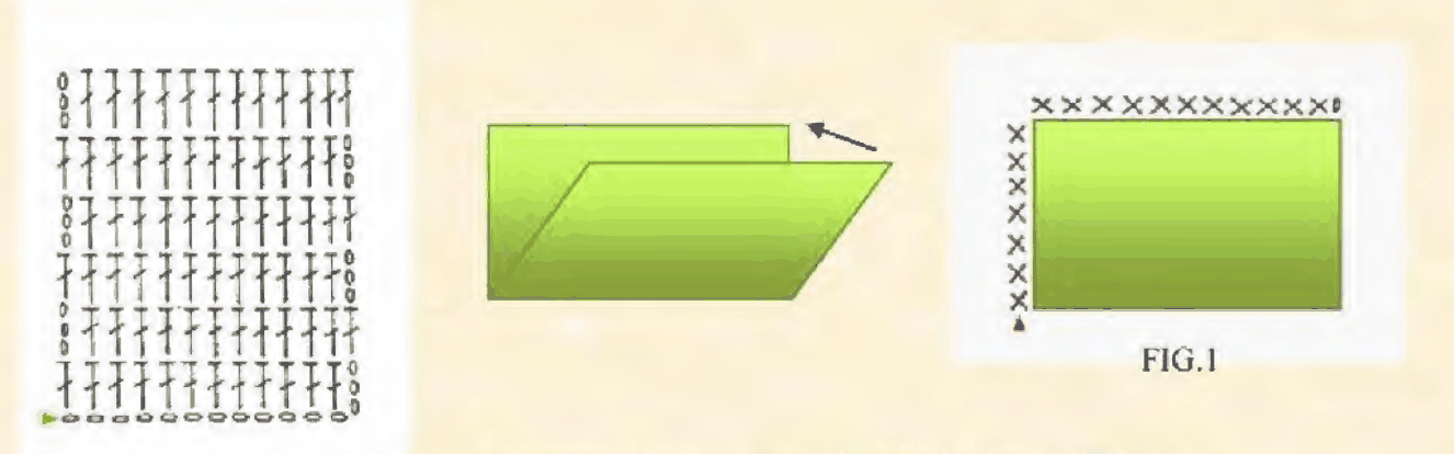 Original crochet chart and folding diagram for a closed green bud