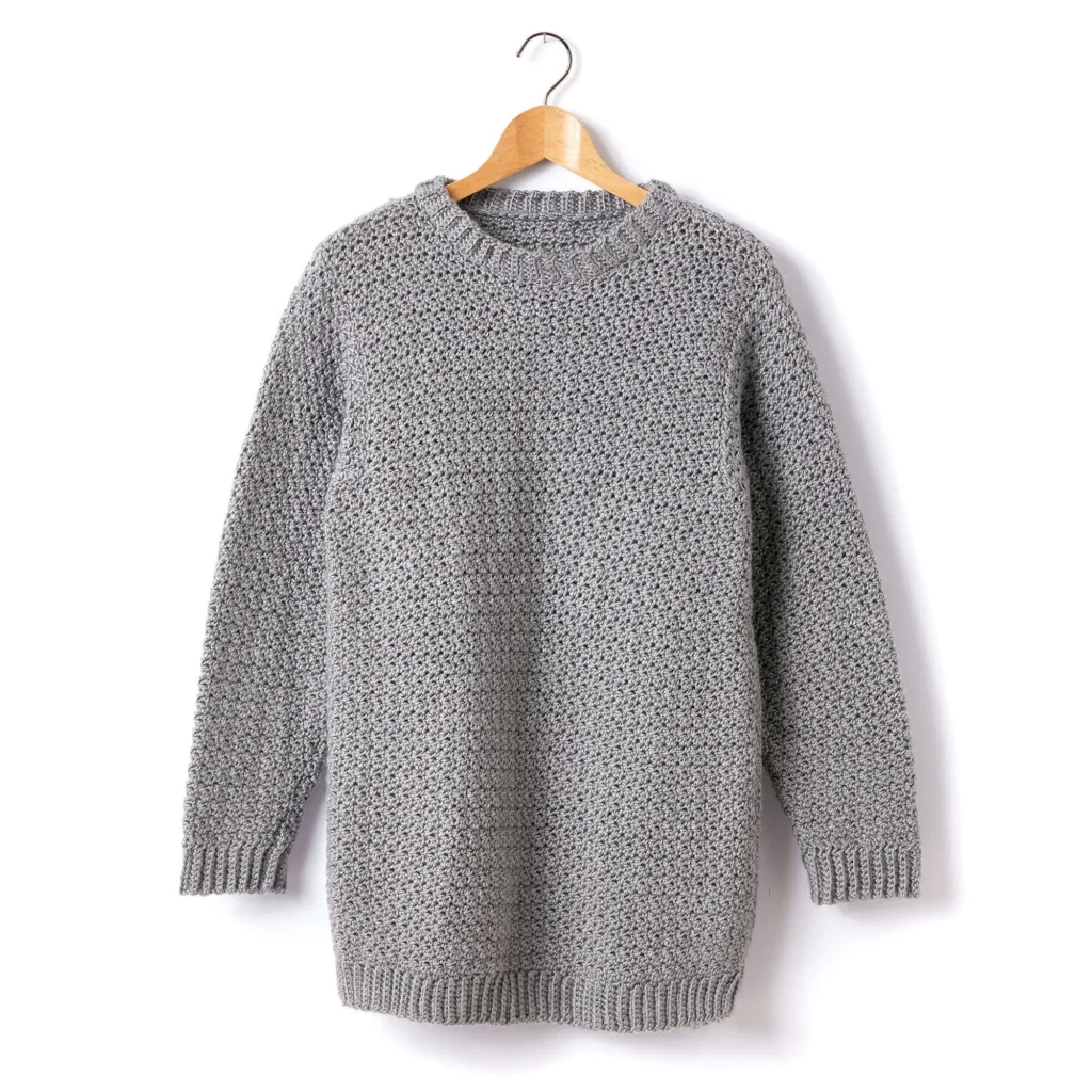 Crochet crew neck pullover pattern for adults in vibrant colors