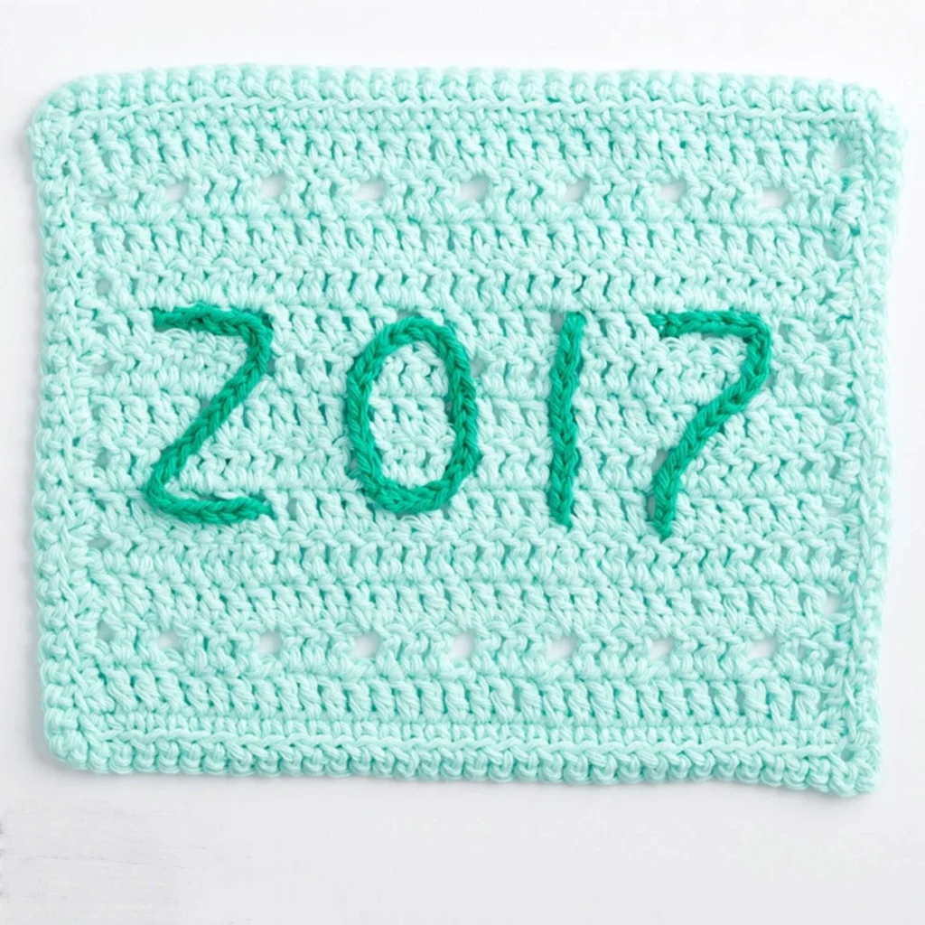Crochet dishcloth pattern for 2017 showing vibrant colors and textures.