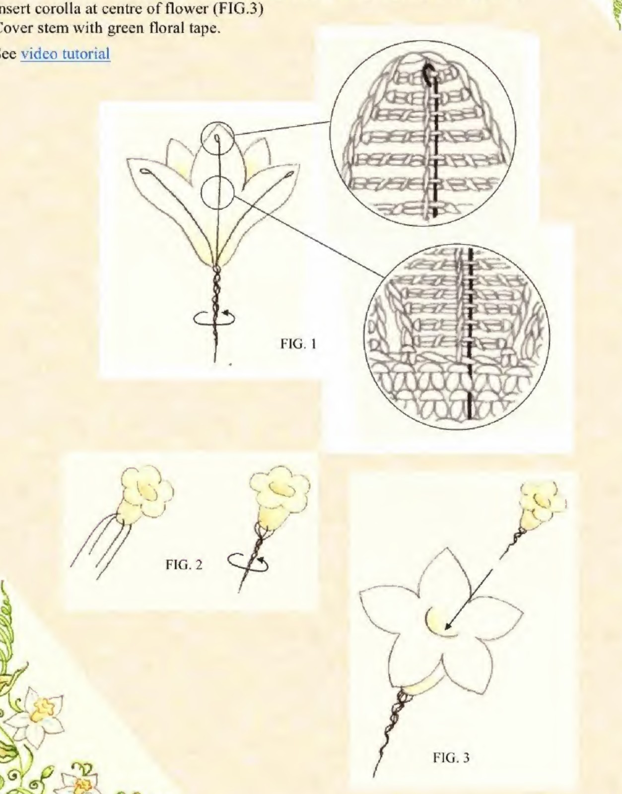 Original assembly drawings for the five-petal crochet daffodil
