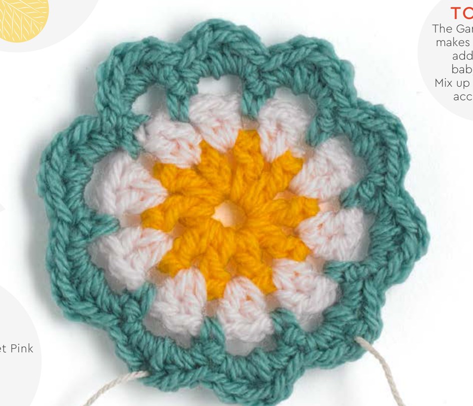 Layered crochet flower with a contrasting scalloped border