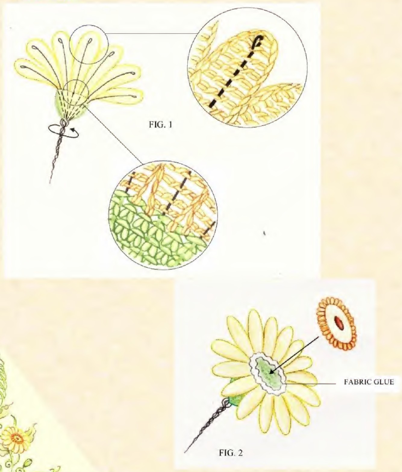 Original wire and center attachment drawings for the crochet gerbera