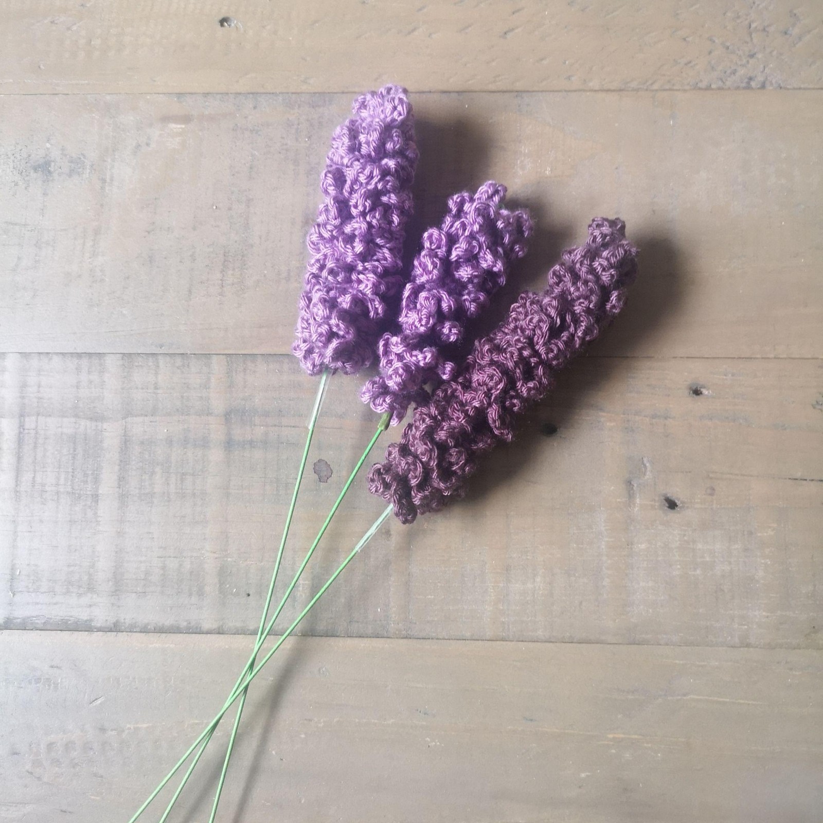 Finished crochet lavender stem