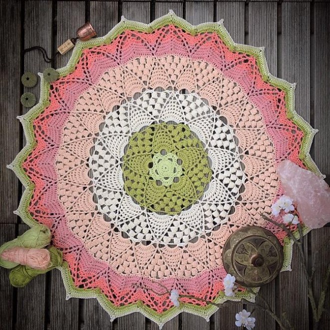 Color version of the Lotus and Blossom crochet mandala