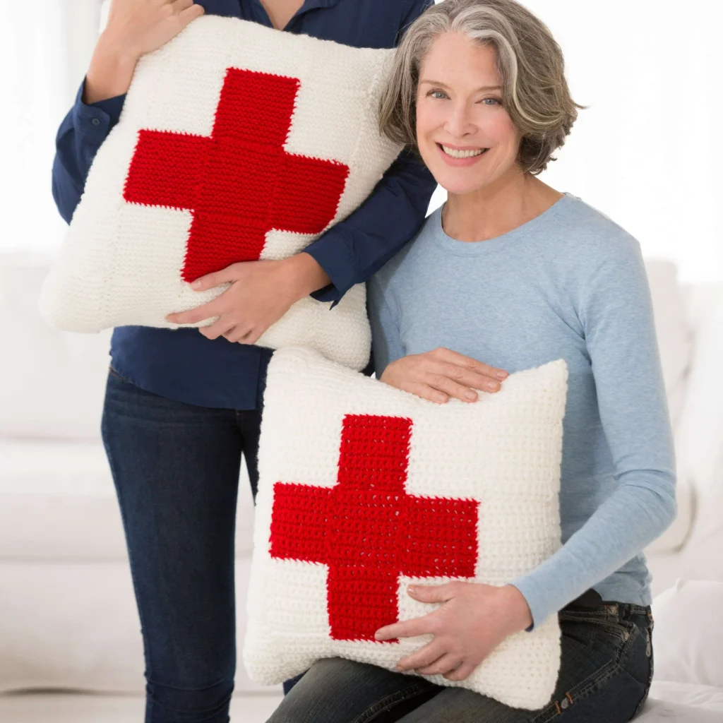 Handmade crochet pillow pattern by Cares for cozy home decor.