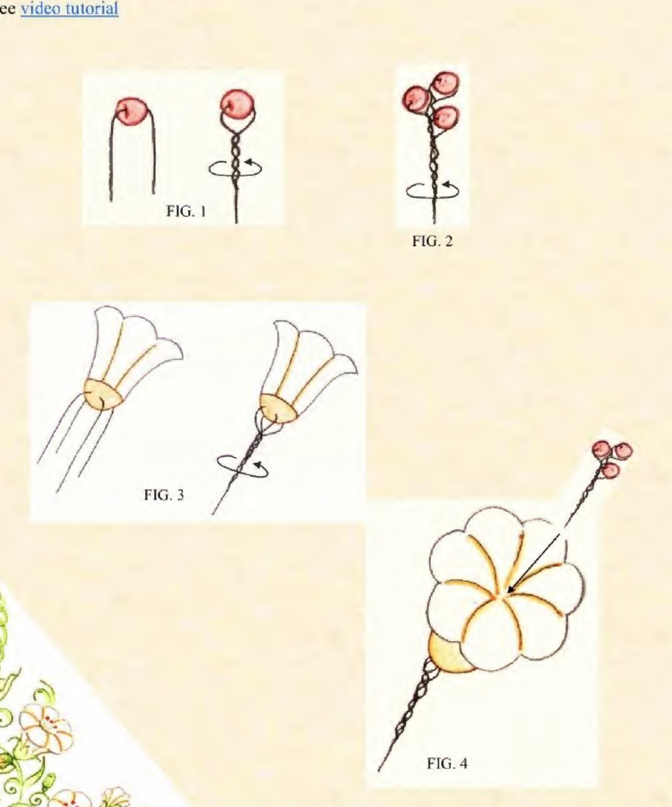 Original beaded-stamen and stem assembly drawings for Bellflower A