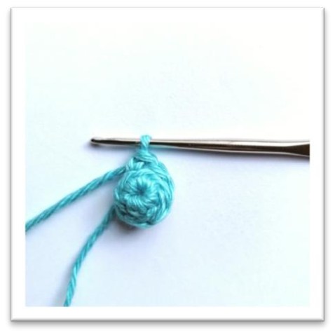 Crochet shell tip expanding in back-loop rounds