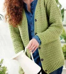 Crochet V-neck cardigan pattern for adults showcasing cozy design