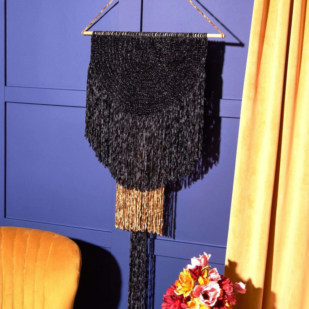 Dramatic crochet wall hanging pattern showcasing intricate designs