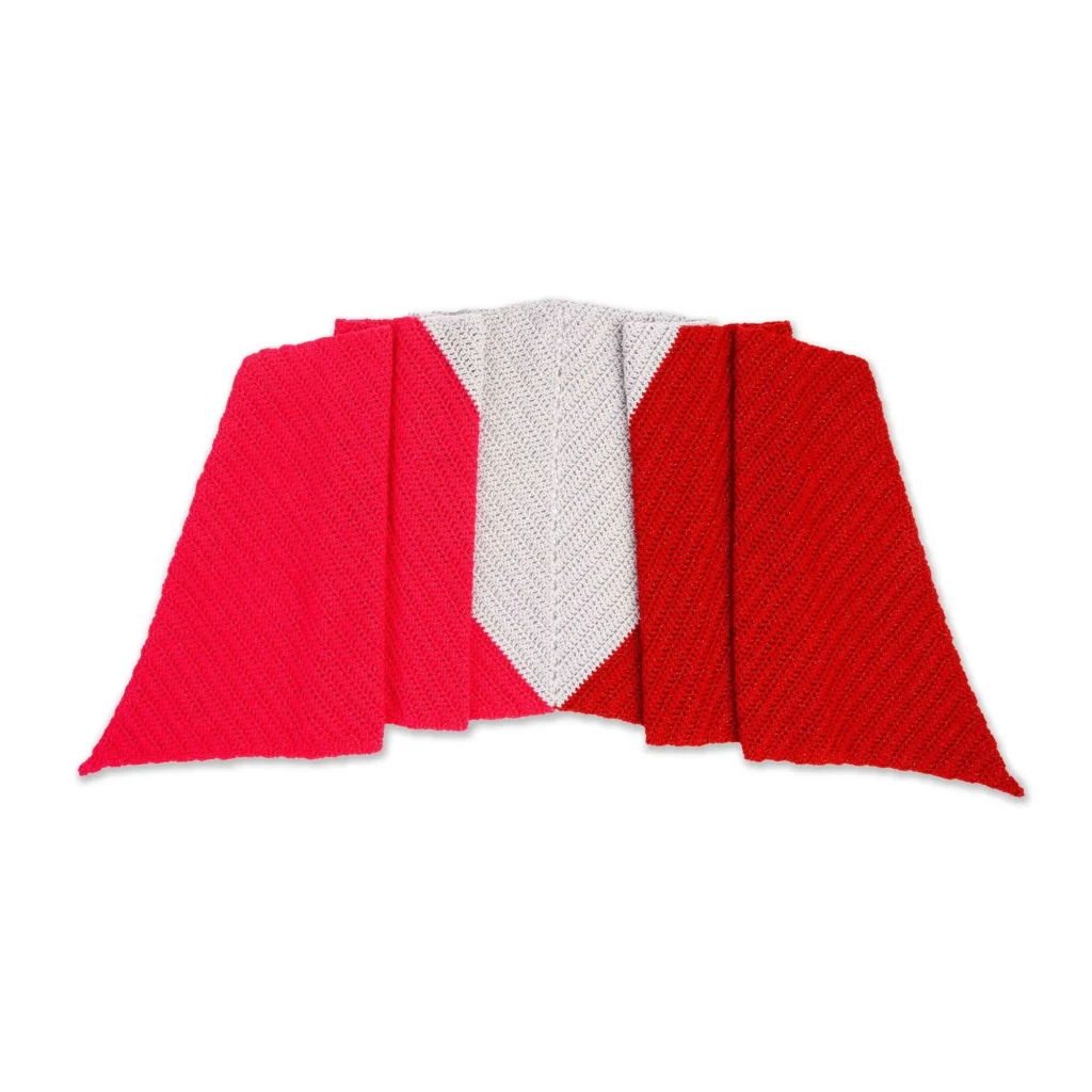 Crochet wrap pattern showcasing design and textures from multiple angles.