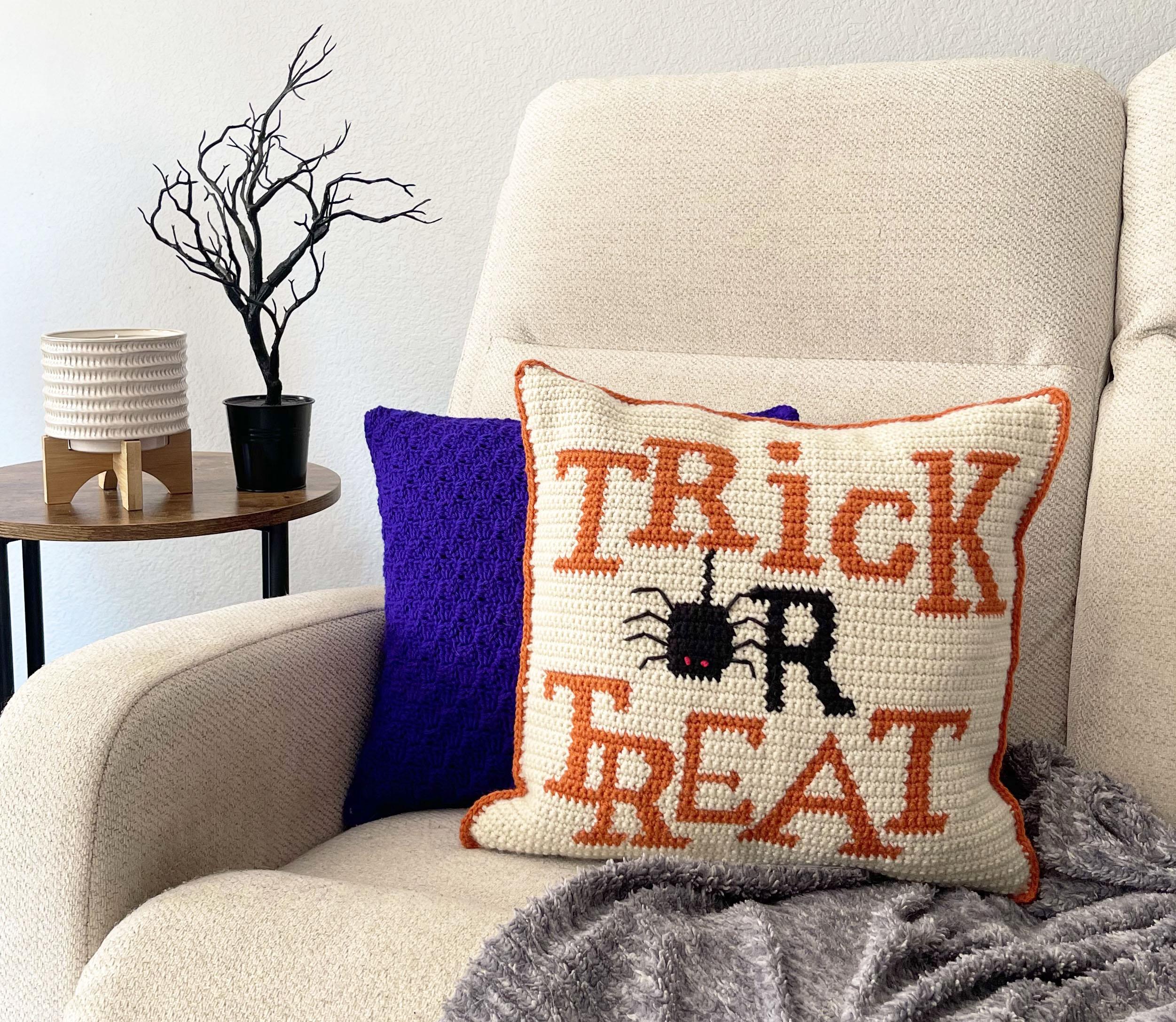Trick Or Treat Crochet Pillow crochet design by Anna B. Crochet / Anna Burton Designs