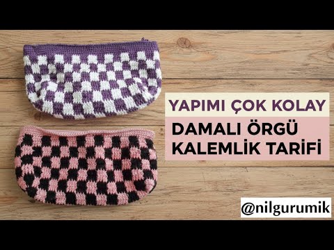 Two-Color Checkered Zipper Pencil Case crochet design by Nil Gurumik