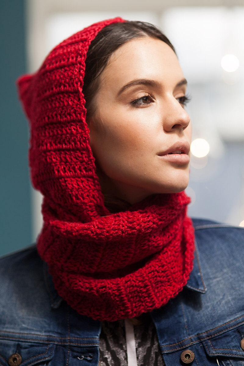 Red Scoodie Hooded Scarf crochet design by TigsTogs