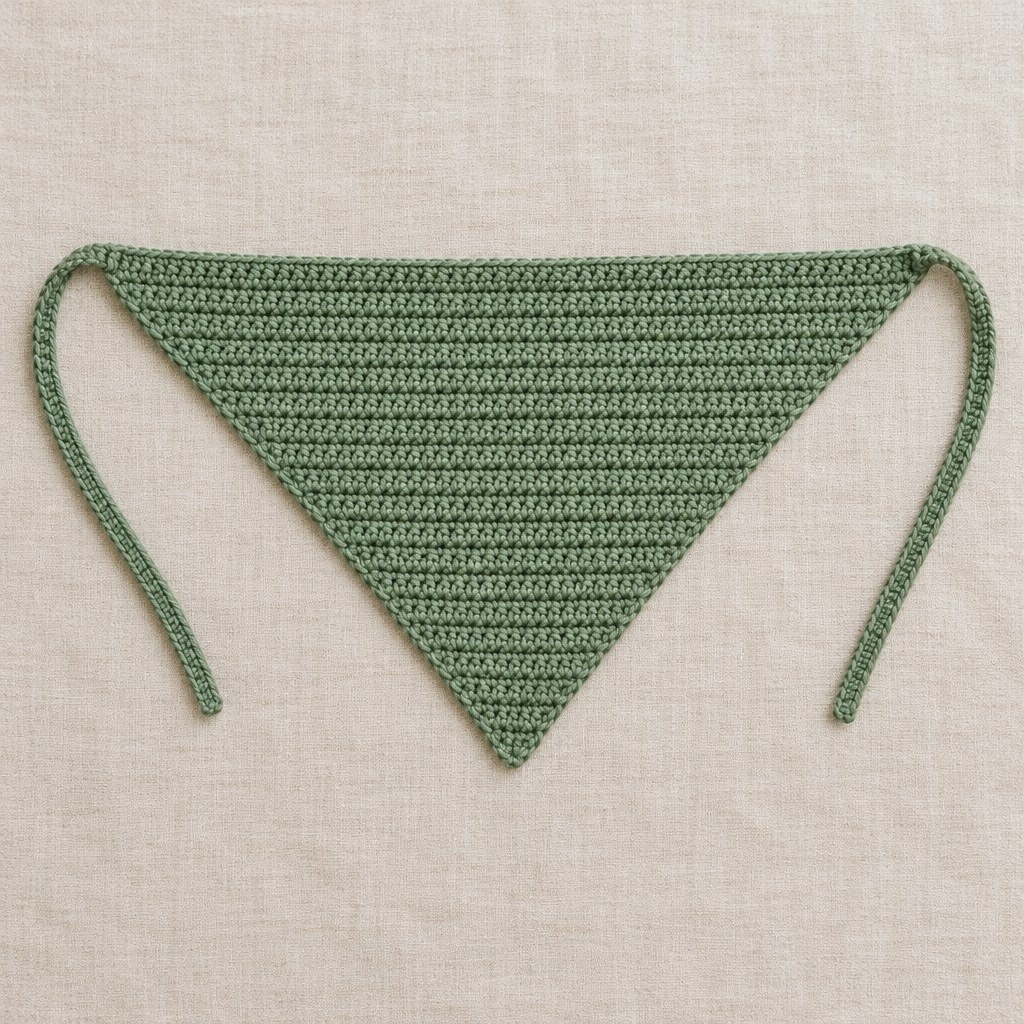 Illustrative solid sage cotton triangle bandana with two long ties